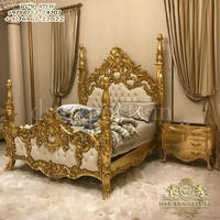 Lit Queen Size, Style Empire Royal, 4 pièces, lit classique italien, avec Tables latérales, noir Royal et doré, meubles de chambre à coucher