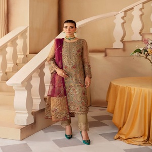 Robes de soirée de luxe 3 pièces pour femmes élégantes belles tenues en organza de luxe Ramsha Volume Minhal-12 Boutique pakistanaise indienne - Product Image 3