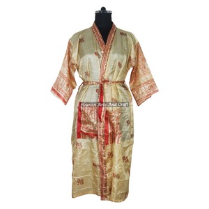 KL001 2026 Kimono Sari Vintage de Alta Calidad, Camisón Largo de Seda para Mujer con Diseño Bohemio para Otoño Invierno - Product Image 1