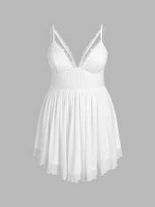 Womens Black Lace Trim V Neck <b>Spaghetti</b> <b>Strap</b> Babydoll Dress - Product Image 6