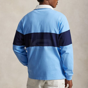 Camiseta de Rugby de Manga Larga para Hombre, Color Azul Marino Claro, con Bloques de Color, Logotipo Bordado, Cuello Camisero, Poliéster que Absorbe la Humedad, Corte Regular - Product Image 4