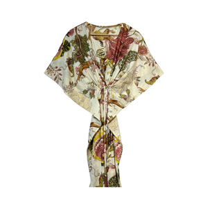 Vestido Kaftan Estampado Floral para Mujer, Mezcla de Algodón y Lino, Corte Holgado, Ropa de Verano para Vacaciones, Estilo Bohemio Étnico Largo - Product Image 1