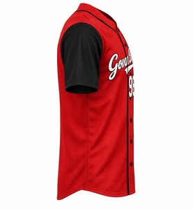 Camiseta de Béisbol Personalizada al por Mayor, Cuerpo Rojo, Mangas Negras, Número 98, Impresión de Escritura Personalizada del Equipo, Cierre de Botones, Secado Rápido, para Hombre, Práctica - Product Image 4