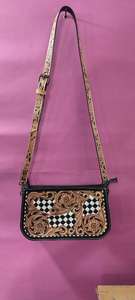 Sac à bandoulière artisanal en cuir véritable de vachette, multicolore, sculpté à la main, motif floral, imperméable, avec bouton - Product Image 2