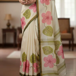 Sari de Lino de Alta Calidad, 6.10 Metros, Corte Individual, Tela Suave y Ligera, Prenda Étnica Festiva e Informal, India - Product Image 1