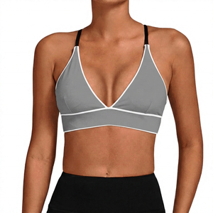 Women's White Sports Bra With Black Straps Deep V-Neck Adjustable Shoulder Straps Yoga Workout - Product Image 6