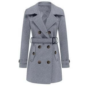 <b>Women's</b> <b>Wool</b> Trench <b>Coat</b> <b>Double</b> <b>Breasted</b> Solid Color Midi Length Casual Outerwear Full Sleeve Custom <b>Wool</b> <b>Coats</b> - Product Image 1