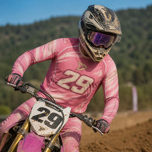 Maillot de motocross personnalisé en polyester micro-mesh, sublimation, design effet pinceau rose poussiéreux, manches longues, tout-terrain - Product Image 6