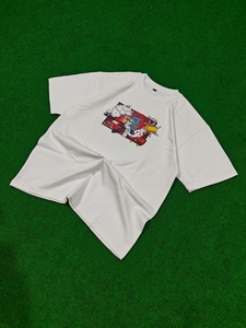 Men's White Regular Fit Cartoon Print Short Sleeve O-Neck Casual Jersey T-Shirt 100% Cotton Blend Breathable Front <b>Logo</b> - Product Image 2