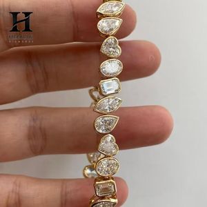Luxury Mixed Shape Diamond Tennis Bracelet, Bezel <b>Set</b> Multi-Cut Lab Grown Diamond Bracelet in 18K Yellow <b>Gold</b> - Product Image 3