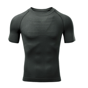 Men's Navy Blue Solid Full Sleeve <b>Collarless</b> Compression <b>Shirt</b> High Elasticity 120g Polyester Knitted Quick Dry Sporty Fit - Product Image 3