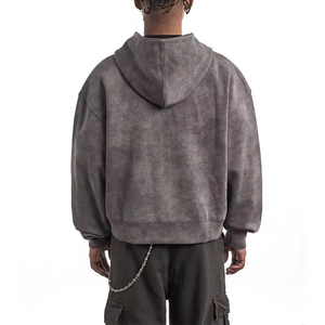 OEM Custom Acid Wash Plain Zipper <b>Hoodie</b> <b>500</b> <b>GSM</b> Heavyweight Fleece Oversized Streetwear Pullover Hooded Sweatshirt Manufacturer - Product Image 3
