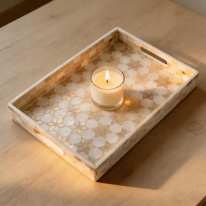 blossom craft india <b>Square</b> Mother-of-Pearl Inlay Tray Natural Shell Tray with Handle - Product Image 6