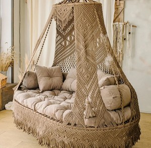 White Macrame Double seat <b>Swing</b>, Macrame <b>Swing</b> Chair, Macrame bed, Hammock <b>Swing</b>, Hanging bed Macrame <b>swing</b>, Luxurious <b>swing</b> - Product Image 2