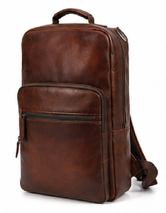 Premium <b>Leather</b> Laptop <b>Backpack</b> for Men and Women <b>Large</b> Capacity Travel & Office Use with Front Zipper Pocket Polyester Lining - Product Image 4
