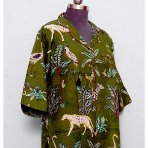 Camisa Larga Estilo Kimono Formal/de Noche 100% Algodón Puro para Mujer, Estampado Floral, Abertura Frontal con Cuello en V, Camisa Kimono para Chicas - Product Image 5