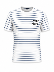 <b>Men's</b> <b>Striped</b> Short <b>Sleeve</b> T-<b>Shirt</b> Regular Fit O-Neck Cotton Knitted Casual Breathable Front Logo Print - Product Image 2