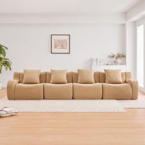 Divano in Tessuto Teddy Senza Struttura a 4 Posti, Alta Qualità, Nessun Montaggio Richiesto, Braccioli Curvi, Design Antiscivolo, Alta Densità 32D, per Soggiorno - Product Image 3