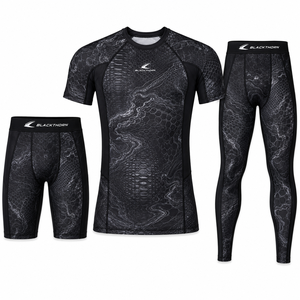ชุดออกกำลังกายสำหรับผู้ชาย MMA เสื้อรัดกล้ามเนื้อและกางเกงขาสั้น ชุดต่อสู้ พิมพ์ลายแบบ Sublimation ผ้า Spandex/Polyester ไร้ตะเข็บ แห้งเร็ว - Product Image 2