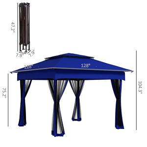 Gazebo Pieghevole 3,35m x 3,35m per Eventi all'Aperto, Protezione UV, Blu con Rete a Cerniera e Borsa per il Trasporto - Product Image 3