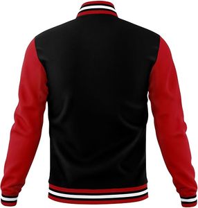 Veste varsity noire et rouge pour homme, col rond, simple boutonnage, coupe classique, style décontracté, en cuir véritable, réversible, séchage rapide, hiver - Product Image 3