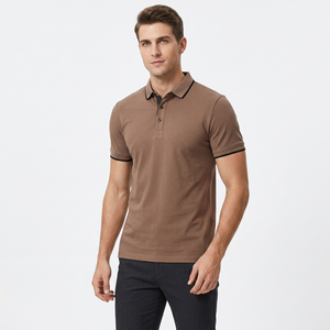 Camisa de Manga Corta para Hombre, Color Marrón, Algodón Jersey, Tejido de Punto, Color Sólido, Estilo Casual Elegante, Cierre de Botones, Bolsillo Frontal, Transpirable, Corte Regular - Product Image 4