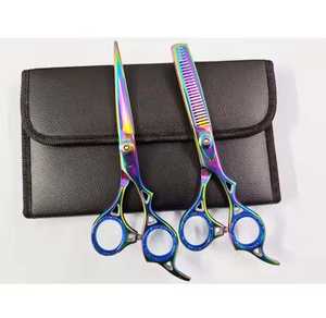 Ensemble de ciseaux professionnels pour coiffeur, ciseaux à effiler, lames affûtées, revêtement multicolore, poignées en acier inoxydable 4Cr13, ANAAIF ENTERPRISES - Product Image 2