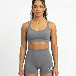 <b>White</b> Ribbed Sports Bra <b>Set</b> Spaghetti Strap Scoop Neck Medium Support Breathable Fitness Active wear Sports Bra - Product Image 5