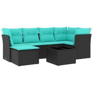 Juego de sofás de patio de ratán sintético negro de 7 piezas con cojines, elegantes muebles de exterior - Product Image 2