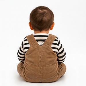 Conjunto de overol de pana para bebé con oso bordado, mono de manga larga a rayas, pantalones con babero de dibujos animados, informal, de invierno, unisex, con broches a presión - Product Image 6