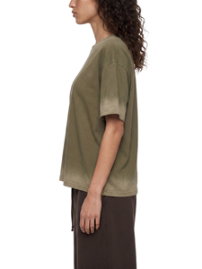 Camiseta Oversize de Cuello Redondo para Mujer, Verde Oliva, 100% Algodón, Corte Holgado, Manga Corta, Color Sólido, Lavado Ácido, Ribete en Contraste - Product Image 5