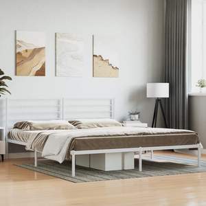 White Powder-Coated Steel Full Bed Frame Rectangular Metal Bed - Product Image 1