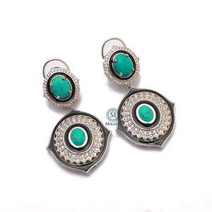Nora Turquoise CZ Designer Earrings in Platinum and Rhodium Plating - Product Image 2