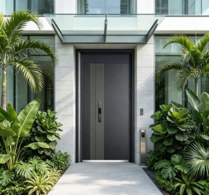 Porte d'entrée moderne en fer forgé, au design sophistiqué, résistante à la rouille et facile à assembler. - Product Image 4
