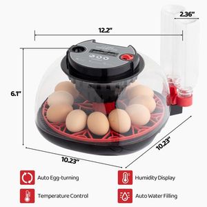 US 12 Egg Incubator with LED Egg Candler Automatic Egg Turning Temperature & Humidity Control Auto Water Addition Hatc - Product Image 2