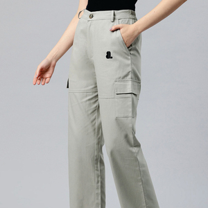 Women High Waist Cargo <b>Pants</b> Solid Color Canvas Ankle-Length Loose Fit With Pockets Breathable Casual Style - Product Image 2