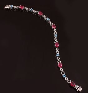 Shama Gems Red Natural <b>Ruby</b> 18K Gold Plated Sterling Silver Classic Tennis <b>Bracelet</b> Elegant Multi Stone Jewelry Gift for Women - Product Image 2