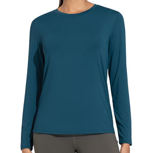 T-shirt de yoga personnalisé OEM de haute qualité pour femme, vêtements de sport en gros, hauts d'entraînement ajustés, t-shirt de yoga uni à col ras du cou pour femme - Product Image 3