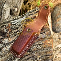 Couteau pliant artisanal en acier Damas avec manche en bois, étui, couteau de poche, étui de ceinture, EDC, camping, bouton-pression, OEM personnalisé