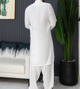 Ensemble de costume Shalwar Kameez pour homme, 2 pièces, en coton blanc de bonne qualité, pour fêtes et mariages, tenue islamique respirante. - Product Image 4