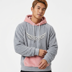 Sudadera con Capucha Unisex, Diseño Color Block, Felpa, Estilo Holgado, Informal de Invierno, Gris y Rosa, con Bolsillos - Product Image 4