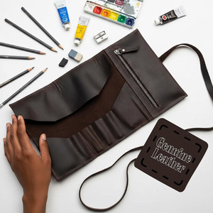 Rouleau de pinceaux en cuir de qualité supérieure, organisateur d'accessoires de peinture aquarelle, étui de rangement artisanal pour artistes, vente en gros, fabricant et fournisseur - Product Image 3