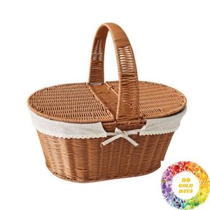 Panier en rotin artisanal, grand et petit, en osier naturel tressé avec poignée, pour décoration rustique et rangement de cuisine - Product Image 1
