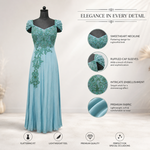 Vestido de Noche Largo de Lujo para Mujer, Color Azul Cielo, Bordado, Elegante, con Escote Corazón, Vestido Maxi para Fiesta, Diseño Premium para Invitadas de Boda - Product Image 5