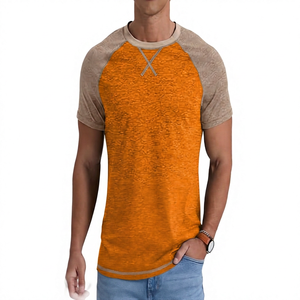 Men's <b>Raglan</b> Sleeve Solid Cotton Jersey T-Shirt O-Neck Regular Fit Casual <b>Top</b> Contrast Trim Color Blocked Design - Product Image 3