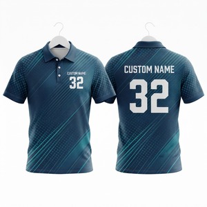 เสื้อโปโลสีน้ำเงินกรมท่าลายพิมพ์ตามสั่งสำหรับผู้ชาย ระบายอากาศได้ดี ชุดกีฬาแบบซับลิเมชั่น เสื้อทีมลำลอง ชุดกีฬาขายส่ง - Product Image 1