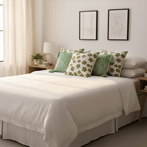 Set di 5 Federe Decorative SOGA con Motivi Floreali e Chevron in Verde Salvia, Copricuscini con Nappe - Product Image 5