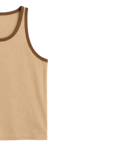 Débardeur beige personnalisé avec bordure contrastante marron, gilet sans manches en coton, col rond, décontracté d'été, singlet uni, fournisseur OEM - Product Image 2