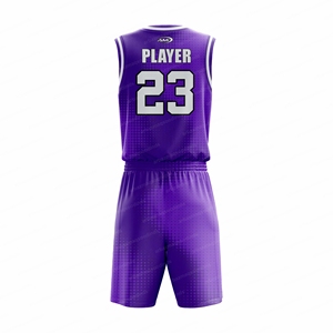 Uniformes de Baloncesto Personalizados AMI, Conjunto de Camiseta sin Mangas con Cuello en V Morado y Pantalones Cortos de Malla Transpirable, Ropa Deportiva Unisex para Adultos - Product Image 3