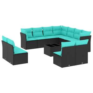 Conjunto de Sofá de Jardín de Ratán Sintético Negro con Cojines, 12 Piezas, Muebles de Exterior de Diseño Contemporáneo para Asientos de Jardín - Product Image 2
